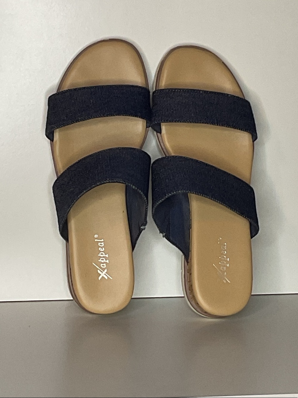 Xappeal Black Double-Strap Slide Sandals with Tan Footbed